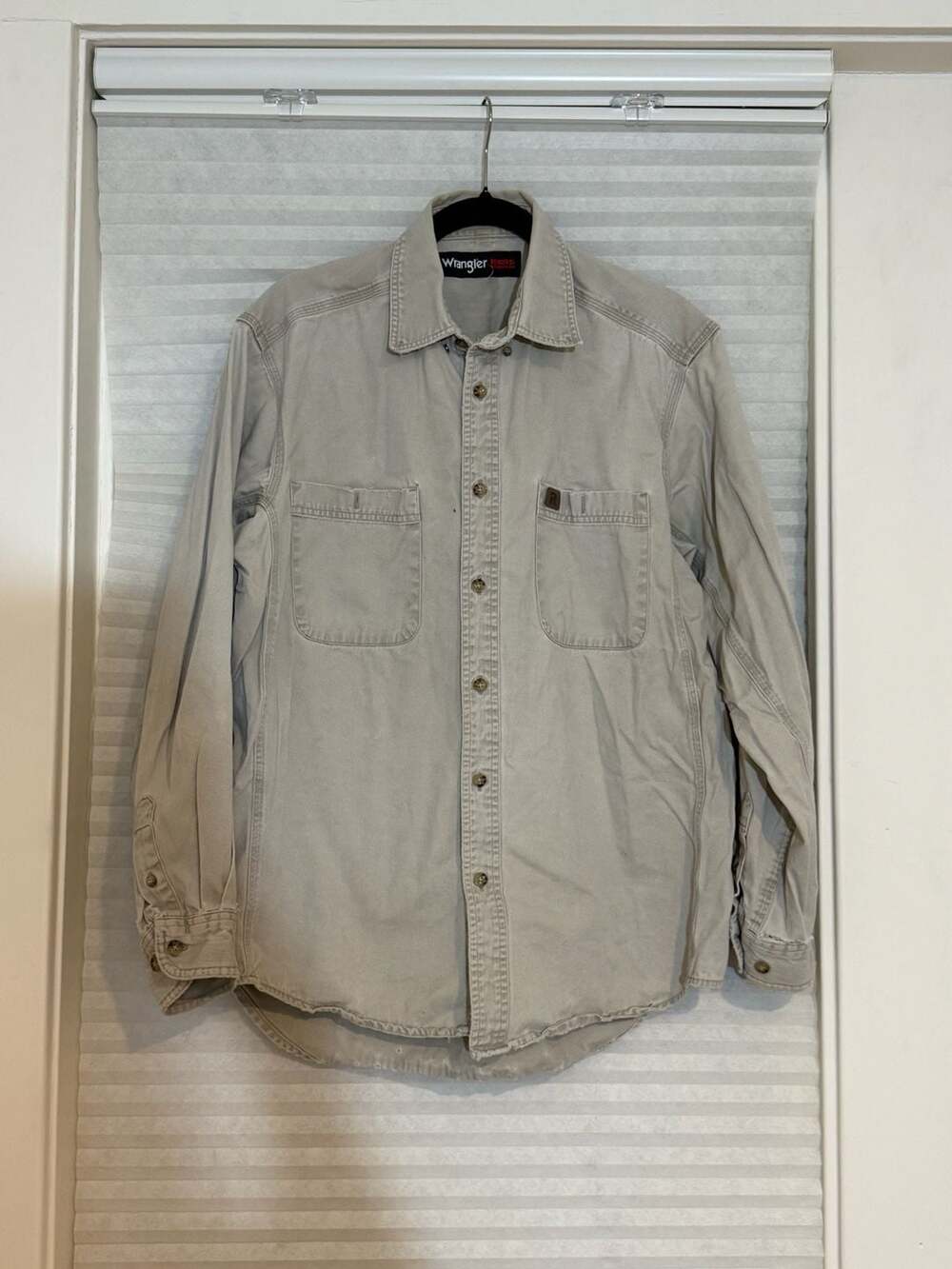 Wrangler Riggs Workwear Long Sleeve Shirt Size L Khaki Heavyweight
